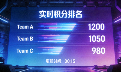 电竞赛事大屏幕上显示的动态积分排名大盘